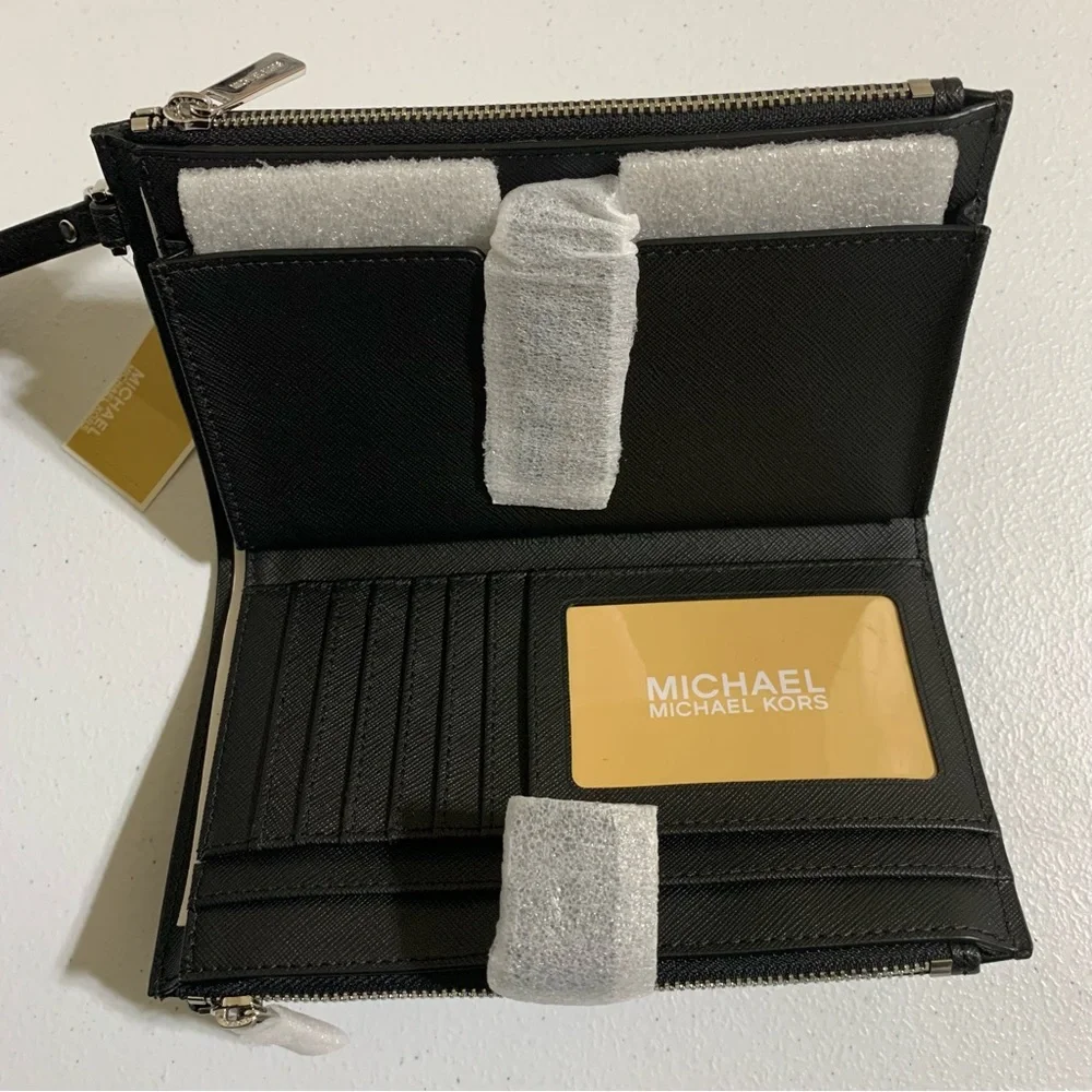 Michael Kors Jet Set Travel LG Double Zip Wristlet Saffiano Leather Wallet-NWT